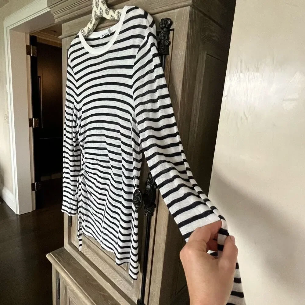 T by Alexander Wang Classic Striped Slub Jersey Long Sleeve Tee side opening
